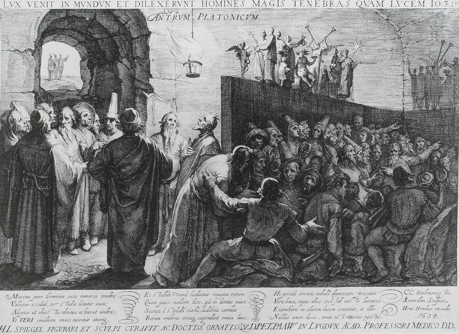 Historical 1604 engraving depicting the Allegory of the Cave and the Shadow-Bearers